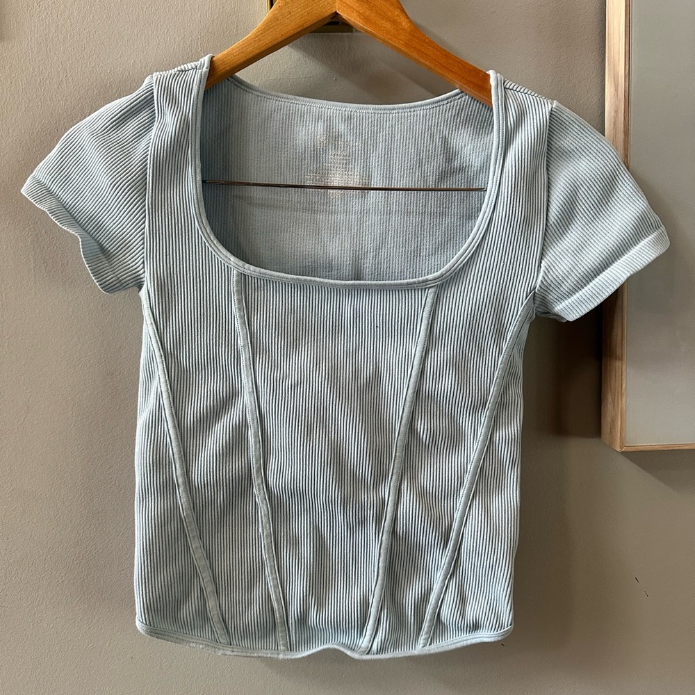 Women's Light Blue Ribbed Corset Style Top